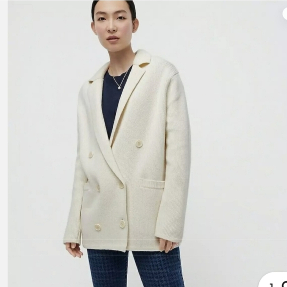 NWT J. Crew Women Double-Breasted Sweater-Blazer Ivory